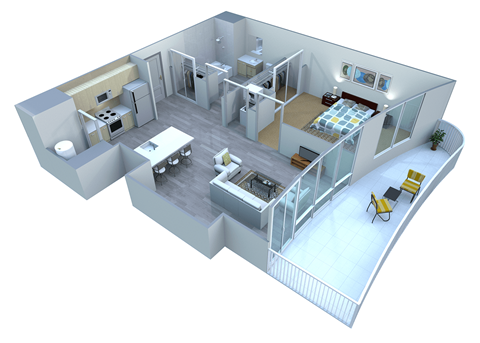 Floor plan for 1 bed, 1 bath, 670 sqft